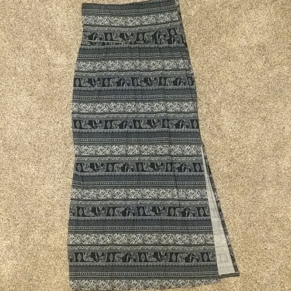 Navy and White Oriental Elephant Maxi Skirt